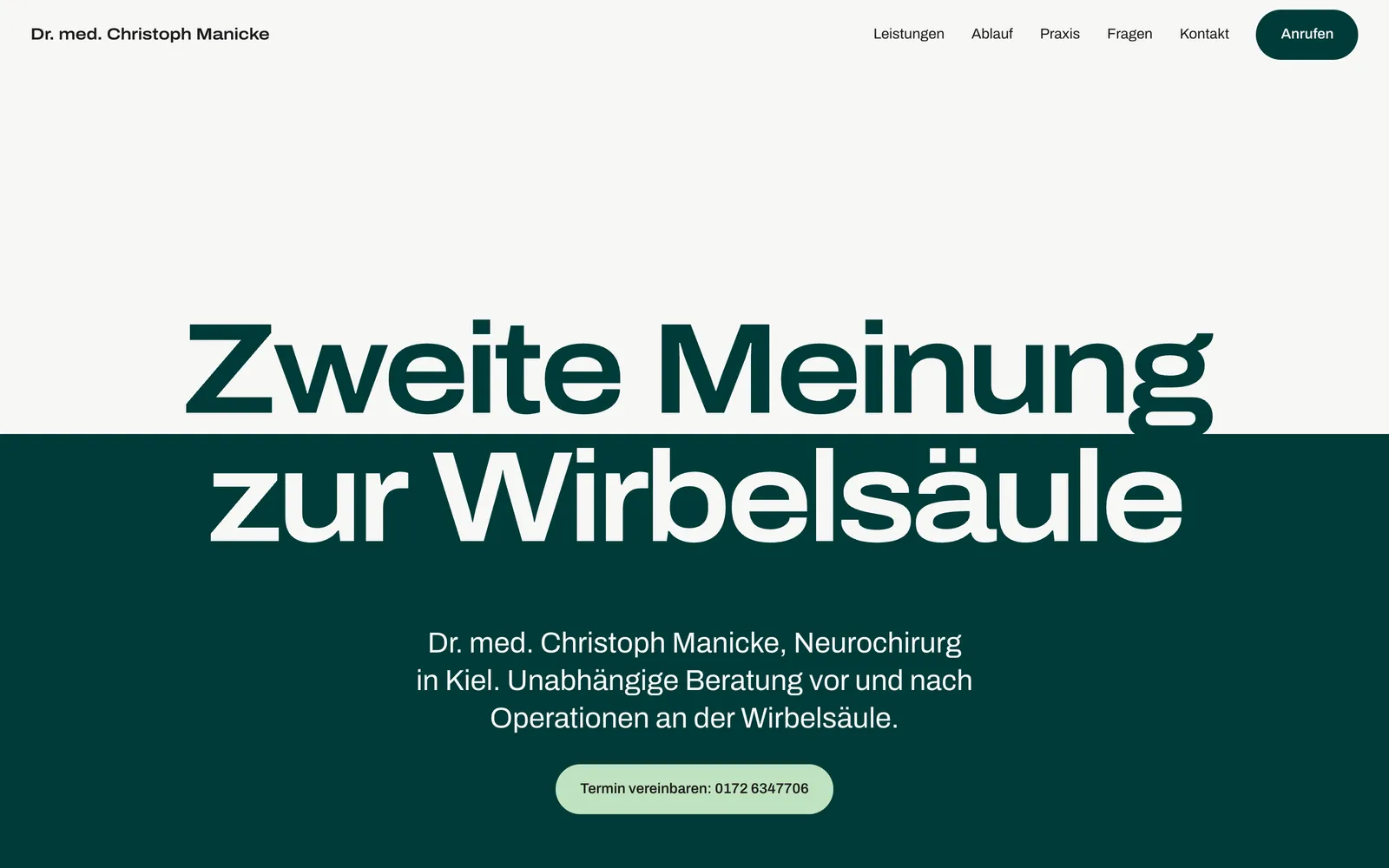Entwurf der Startseite von Dr. med. Christoph Manicke: Zweite Meinung zur Wirbelsäule